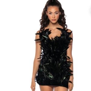 Elegant Black Feather MINI Dress